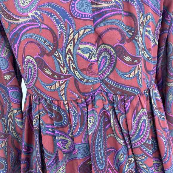Jack by BB Dakota Dress Womens Small Burgundy Mini Paisley Long Sleeve Lined - Picture 5 of 11